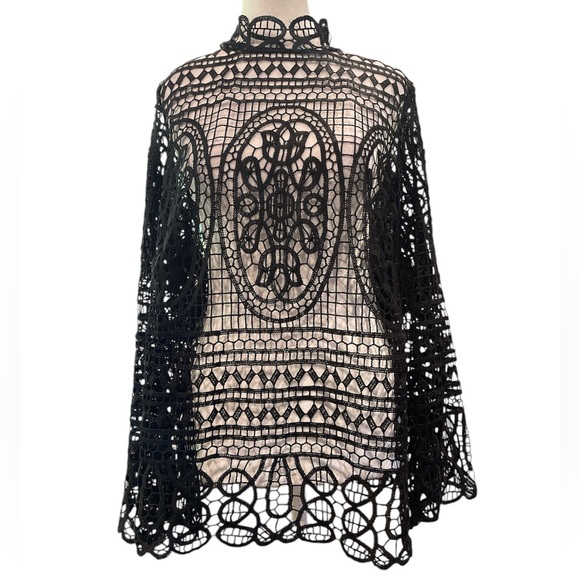 Lane Bryant Tops - Lane Bryant Sz 14 Black Crochet Lace Top Long Sleeve High Neck Back Zip